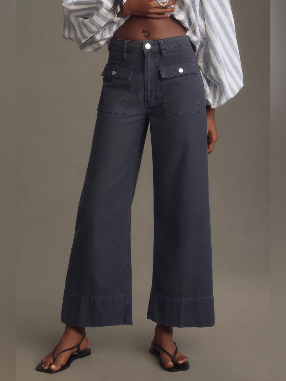 NWT Frame The 70s Cotton-Canvas Wide-Leg Pants, Size 33 - Picture 2 of 13